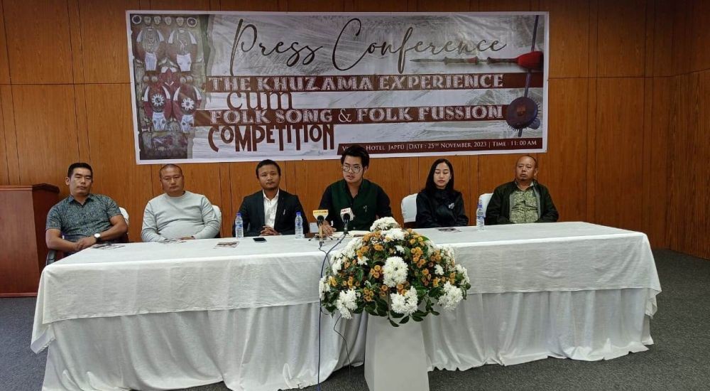 Members of Kekhrie Krotho, Khuzama Village addressing a press conference held at Hotel Japfü in Kohima on November 25. (Morung Photo)